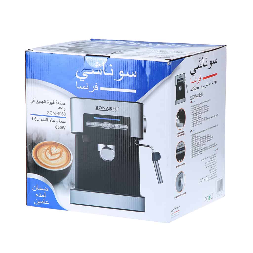 سوناشي ماكينة تحضير قهوة اسبريسو 15 بار 1.6 لتر 850 واط SCM-4967
